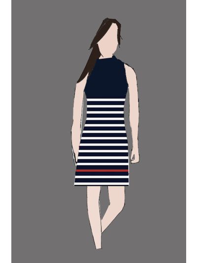 182085 - Uniform Dress Ladies Tee Stripe Navy & White (Pool Bar)